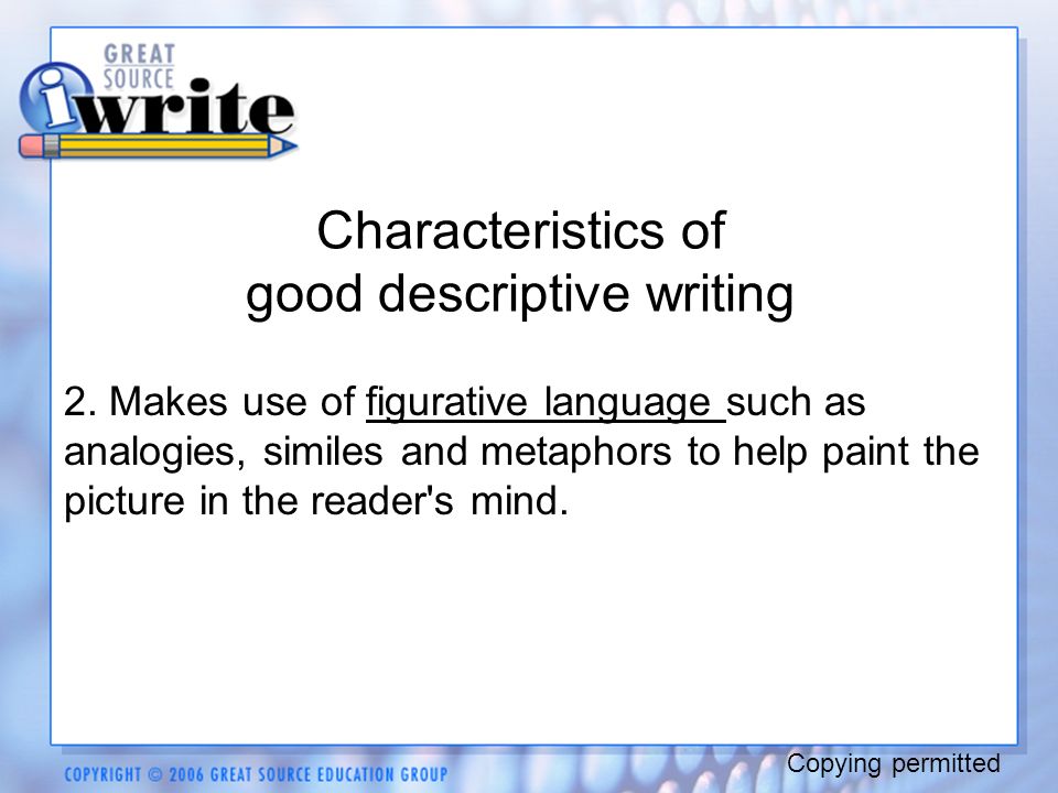 Information that makes good descriptive essay